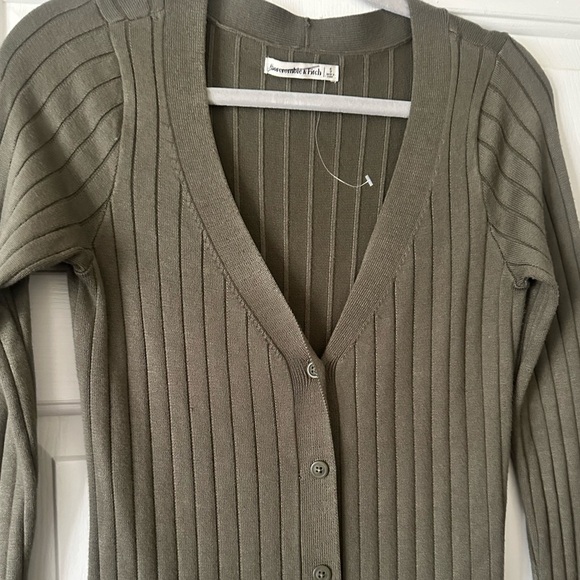 Abercrombie & Fitch Olive green ribbed knit mini cardigan dress, size small - Picture 3 of 5